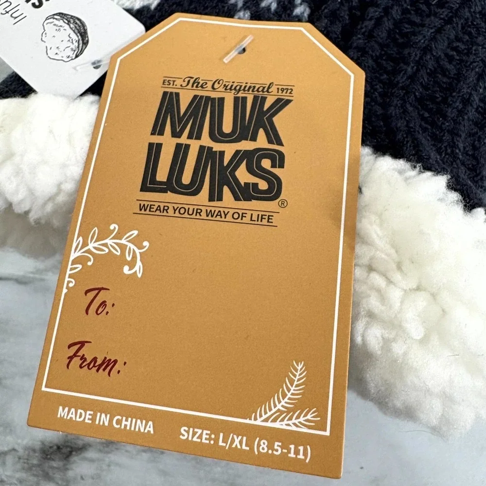 Muk Luks Cozy Socks Unisex L/XL 8.5-11 Fair Isle Shea‎ Butter Infused Fur Lining